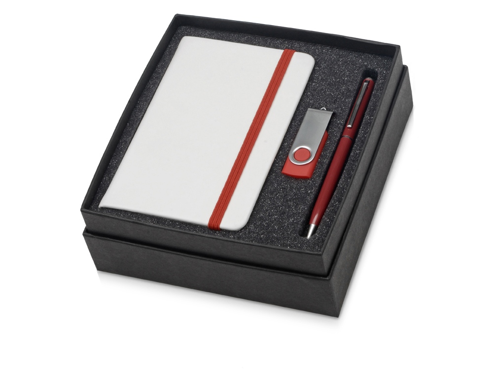 Подарочный набор Reporter Plus с флешкой, ручкой и блокнотом А6, красный - купить оптом