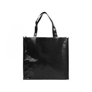 Блестящая ламинированная нетканая сумка-тоут для покупок, черный - купить оптом