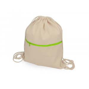 Рюкзак-мешок хлопковый Lark с цветной молнией, натуральный/зеленое яблоко - купить оптом