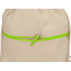 Рюкзак-мешок хлопковый Lark с цветной молнией, натуральный/зеленое яблоко - купить оптом