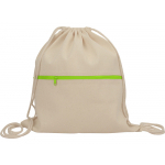 Рюкзак-мешок хлопковый Lark с цветной молнией, натуральный/зеленое яблоко, фото 2