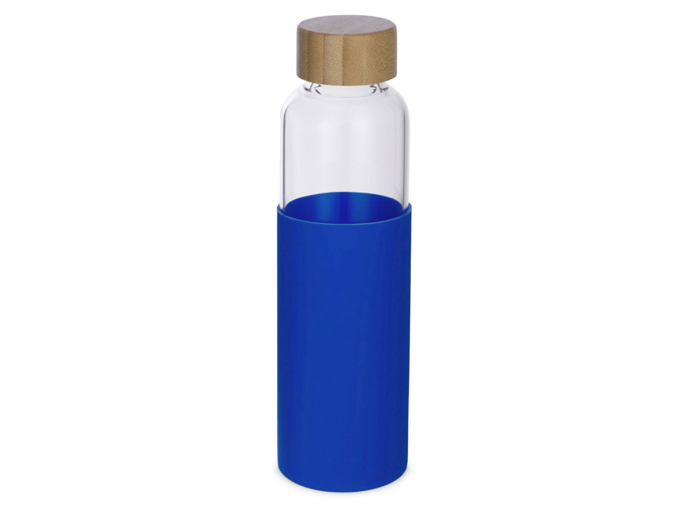 Бутылка для воды стеклянная Refine, в чехле, 550 мл,  синий, прозрачный, темно-синий, натуральный - купить оптом