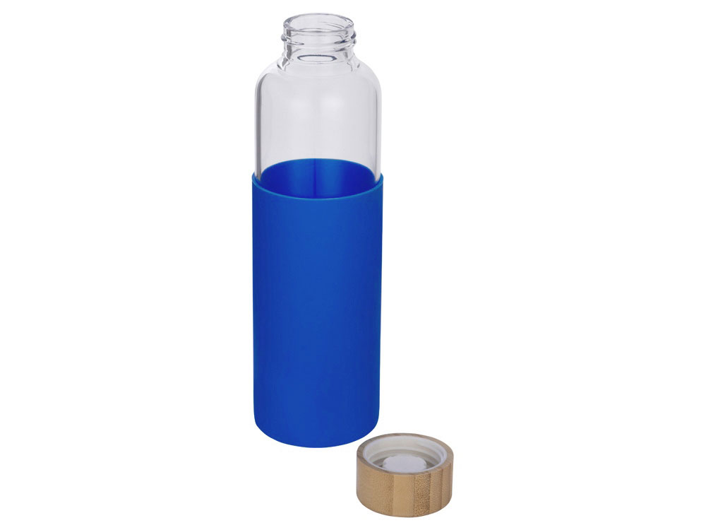 Бутылка для воды стеклянная Refine, в чехле, 550 мл,  синий, прозрачный, темно-синий, натуральный - купить оптом