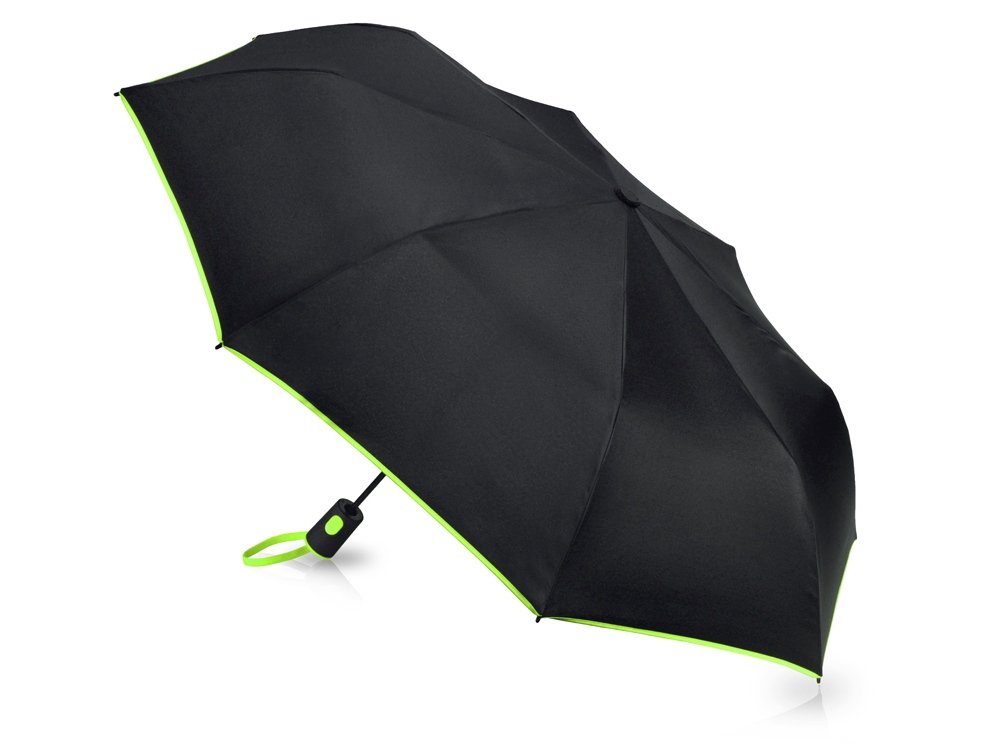Зонт-полуавтомат складной Motley с цветными спицами, черный/зеленое яблоко - купить оптом