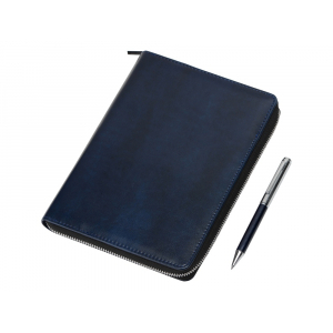 Бизнес-блокнот на молнии А5 Fabrizio с RFID защитой и ручкой, синий - купить оптом