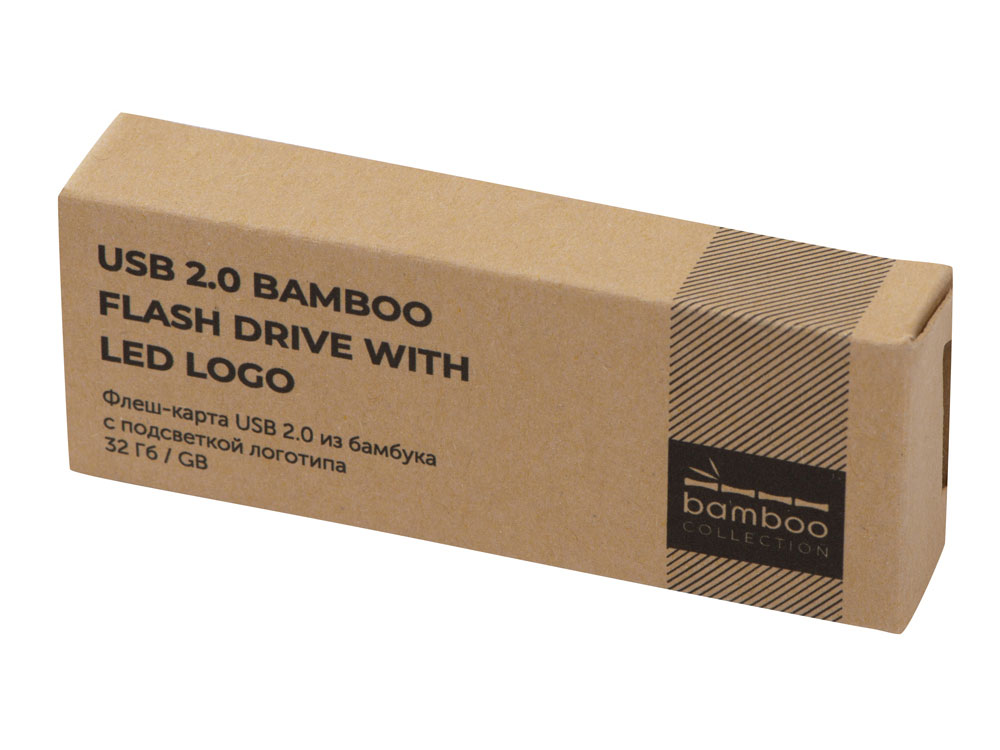 USB 2.0- флешка на 32 Гб c подсветкой логотипа Bamboo LED, натуральный - купить оптом