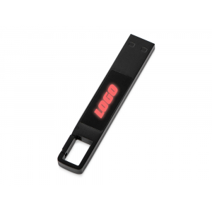 USB 2.0- флешка на 32 Гб c подсветкой логотипа Hook LED, темно-серый, красная подсветка - купить оптом