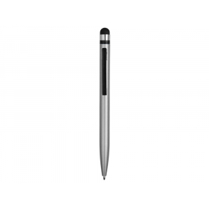 Ручка-стилус пластиковая шариковая Poke, серебристый/черный - купить оптом