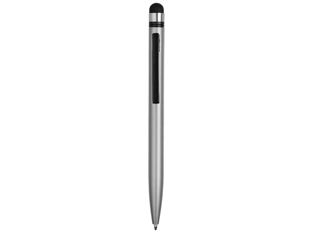 Ручка-стилус пластиковая шариковая Poke, серебристый/черный - купить оптом