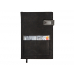 Бизнес блокнот А5 Freya с клапаном и карманом для визиток, твердая обложка, 128 листов, черный и свет, фото 3