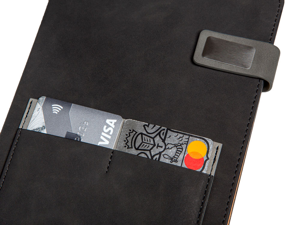 Бизнес блокнот А5 Freya с клапаном и карманом для визиток, твердая обложка, 128 листов, черный и свет - купить оптом