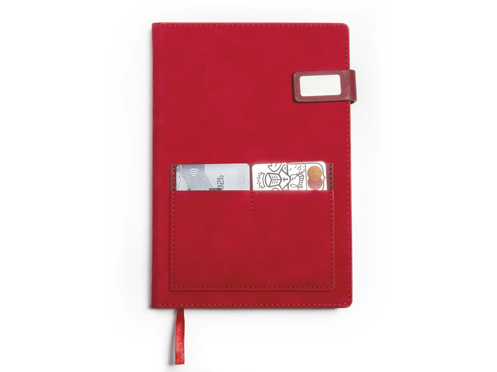 Бизнес блокнот А5 Freya с клапаном и карманом для визиток, твердая обложка, 128 листов, красный и бор - купить оптом