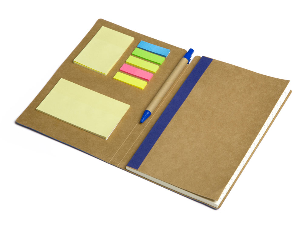 Блокнот с ручкой и набором стикеров А5 Write and stick, синий - купить оптом
