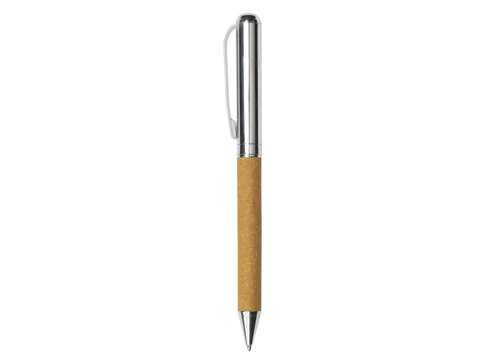 Шариковая ручка из переработанной стали и переработанной кожи Venera, коричневая, серебристый/коричневый - купить оптом