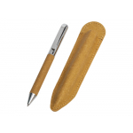Шариковая ручка из переработанной стали и переработанной кожи Venera, коричневая, серебристый/коричневый, фото 4