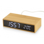 Часы настольные с беспроводной зарядкой Index, 10 Вт, бамбук, натуральный, черный