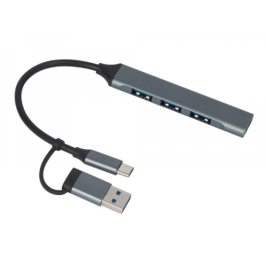 USB-хаб Link с коннектором 2-в-1 USB-C и USB-A, 2.0/3.0, серый - купить оптом