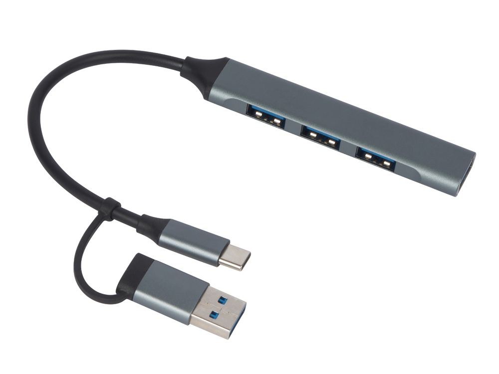 USB-хаб Link с коннектором 2-в-1 USB-C и USB-A, 2.0/3.0, серый - купить оптом