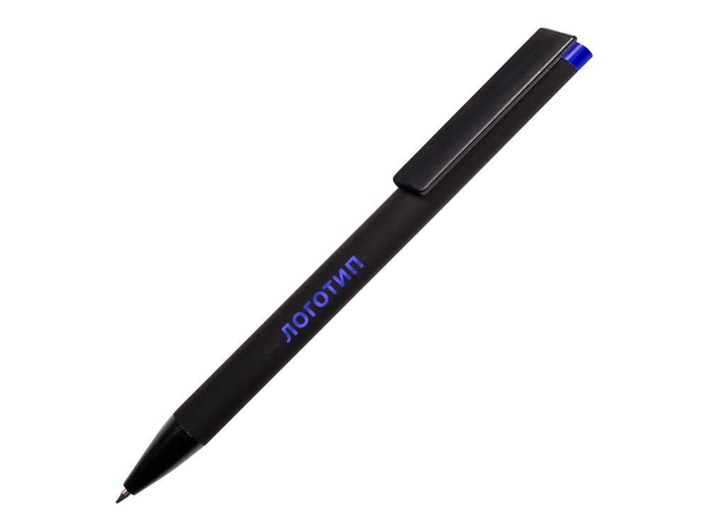Ручка металлическая шариковая Taper Metal софт-тач с цветным зеркальным слоем, черный с синим - купить оптом
