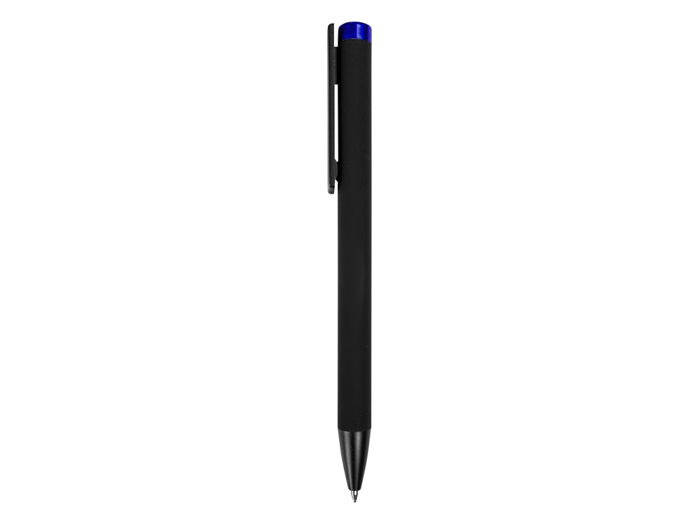 Ручка металлическая шариковая Taper Metal софт-тач с цветным зеркальным слоем, черный с синим - купить оптом