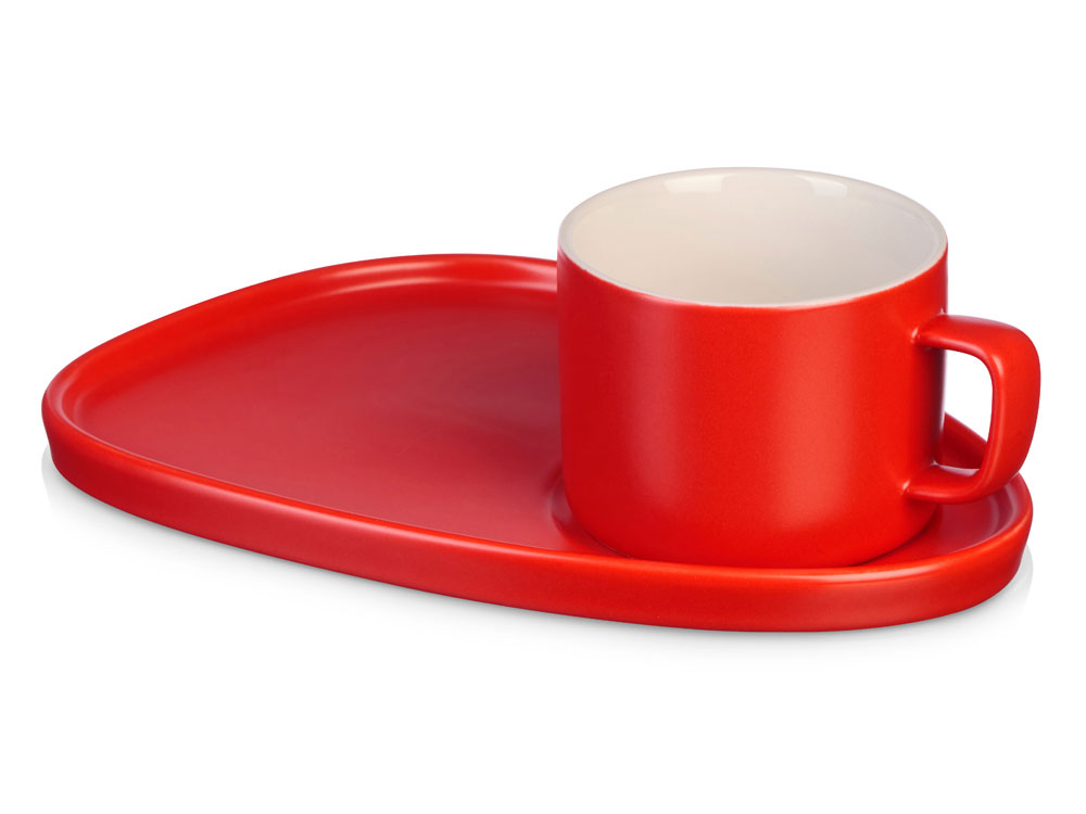 Чайная пара Brighton : блюдце овальное, чашка, коробка, красный - купить оптом