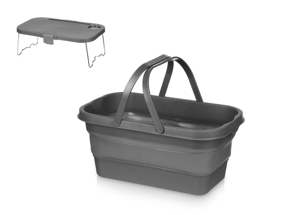 Складная корзинка для пикника со столиком Flod, темно-серый - купить оптом