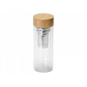 Стеклянный термос из стекла с двойными стенками и ситечком 320 мл Badachu в чехле, прозрачный (P), бутылка- прозрачный, натуральный, серебристый, чехол- серый - купить оптом