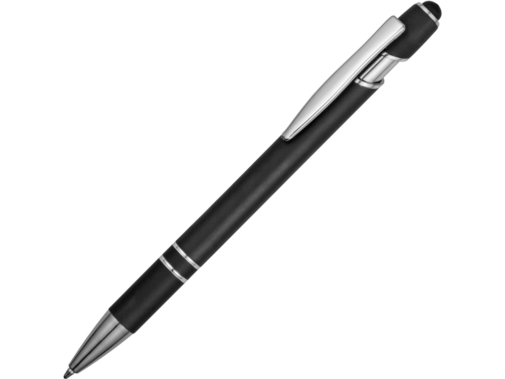 Ручка металлическая soft-touch шариковая со стилусом Sway, черный/серебристый (P) - купить оптом