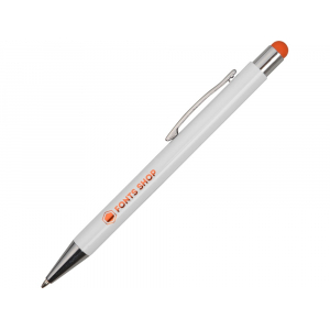 Ручка металлическая шариковая Flowery со стилусом и цветным зеркальным слоем, белый/оранжевый (Р) - купить оптом