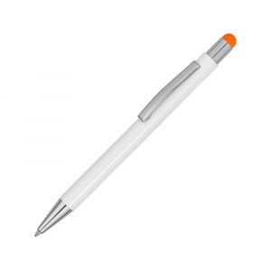 Ручка металлическая шариковая Flowery со стилусом и цветным зеркальным слоем, белый/оранжевый (Р) - купить оптом