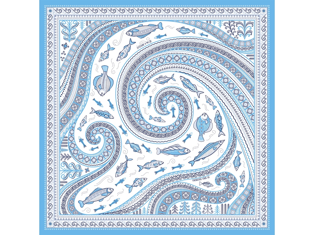 Платок Белое море. Мезень, голубой, белый - купить оптом