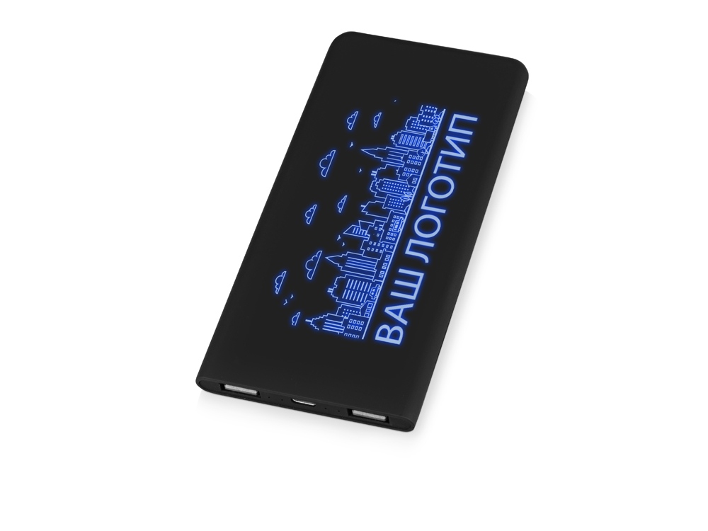 Портативное зарядное устройство с синей подсветкой логотипа Faros, soft-touch, 4000 mAh (P), черный - купить оптом