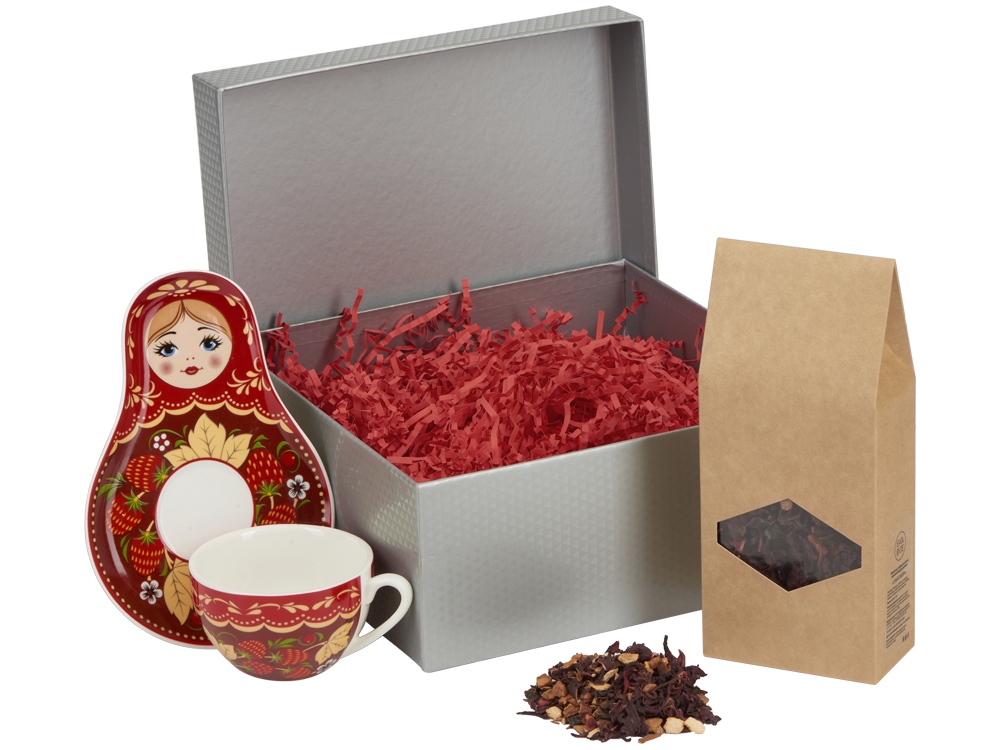 Подарочный набор: чайная пара, чай Глинтвейн, серебристый - купить оптом
