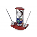Настольный прибор Сенатор: часы с глобусом, две ручки на подставке, красное дерево/серебристый/разноцветный