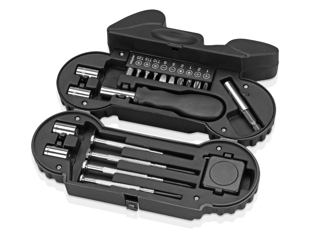 Набор инструментов с фонарем в футляре в виде мотоцикла, 21 предмет, черный - купить оптом