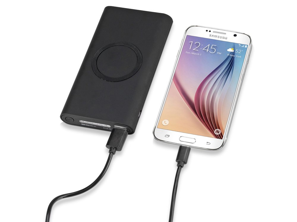 Портативный набор с беспроводным зарядным устройством (power bank) Force, 8000 mAh, черный - купить оптом