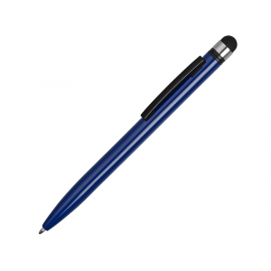 Ручка-стилус металлическая шариковая Poke, синий/черный - купить оптом