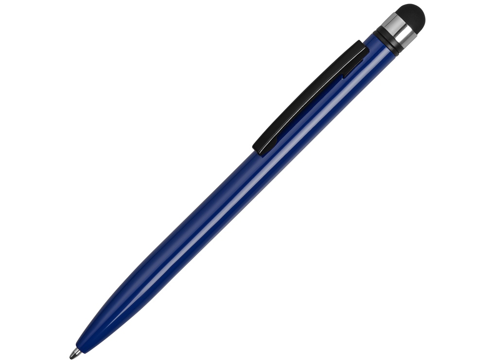 Ручка-стилус металлическая шариковая Poke, синий/черный - купить оптом