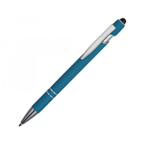 Ручка металлическая soft-touch шариковая со стилусом Sway, синий/серебристый - купить оптом