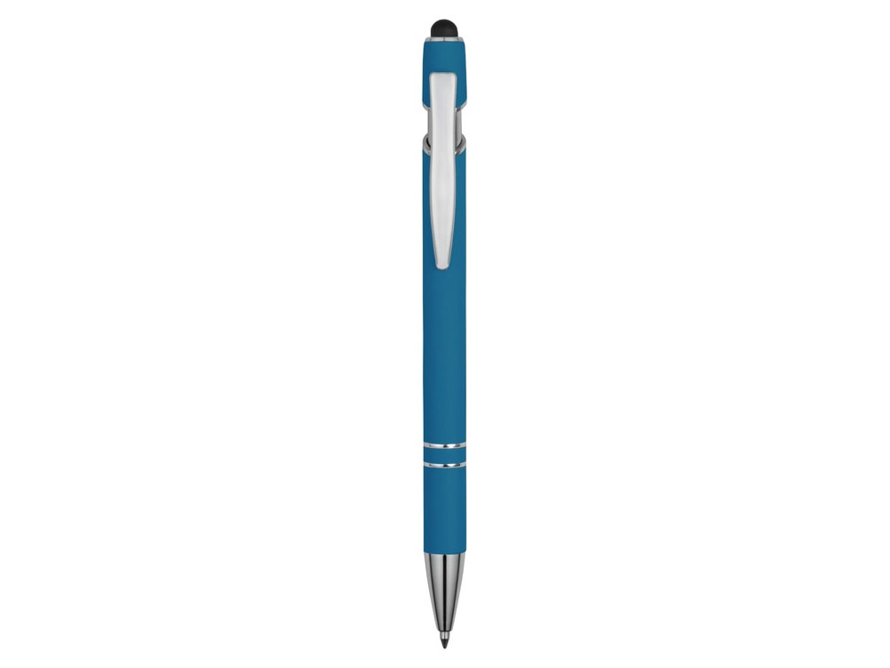 Ручка металлическая soft-touch шариковая со стилусом Sway, синий/серебристый - купить оптом