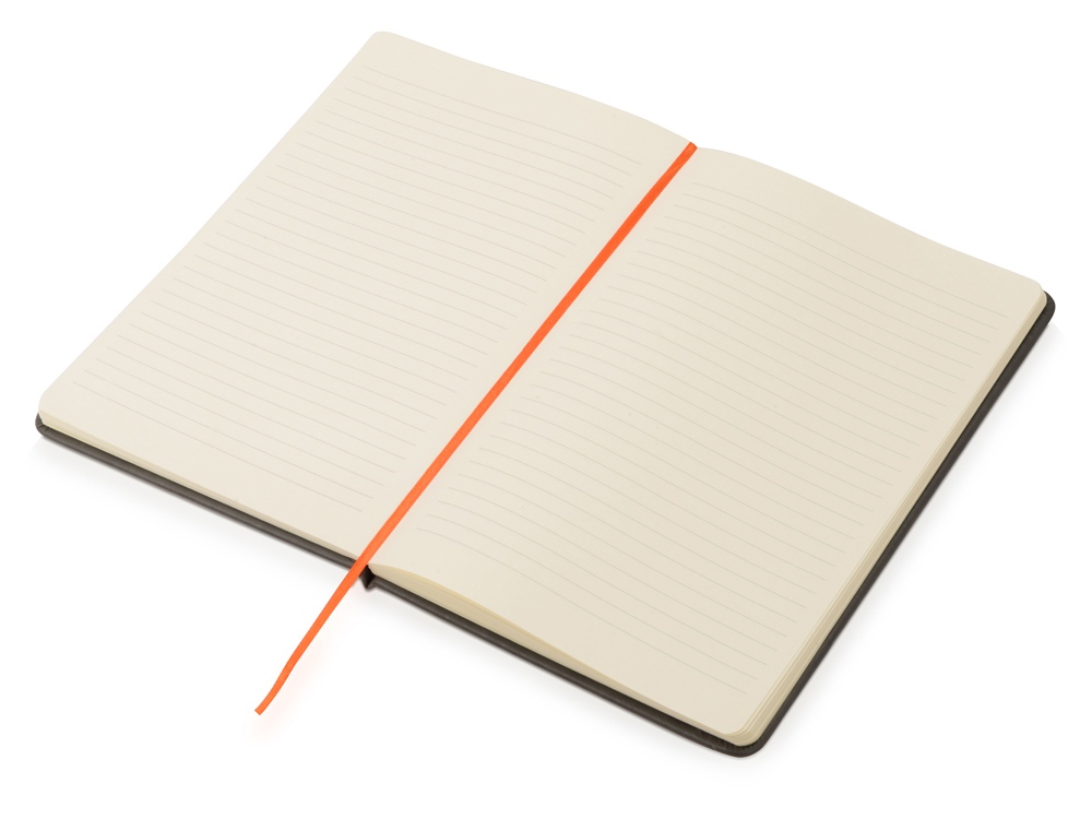 Блокнот Color линованный А5 в твердой обложке с резинкой, серый/оранжевый - купить оптом