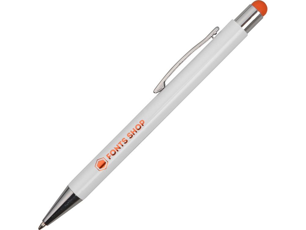 Ручка металлическая шариковая Flowery со стилусом и цветным зеркальным слоем, белый/оранжевый - купить оптом