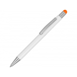 Ручка металлическая шариковая Flowery со стилусом и цветным зеркальным слоем, белый/оранжевый, фото 1