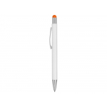 Ручка металлическая шариковая Flowery со стилусом и цветным зеркальным слоем, белый/оранжевый, фото 3