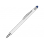 Ручка металлическая шариковая Flowery со стилусом и цветным зеркальным слоем, белый/синий, фото 1