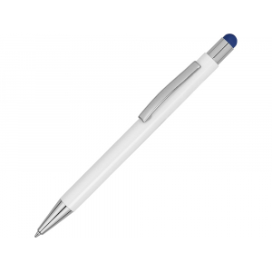 Ручка металлическая шариковая Flowery со стилусом и цветным зеркальным слоем, белый/синий - купить оптом