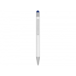 Ручка металлическая шариковая Flowery со стилусом и цветным зеркальным слоем, белый/синий, фото 2