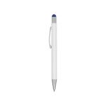 Ручка металлическая шариковая Flowery со стилусом и цветным зеркальным слоем, белый/синий, фото 3