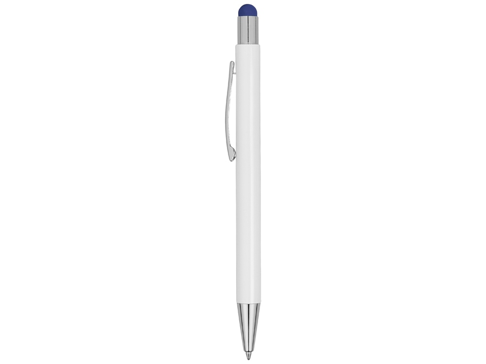 Ручка металлическая шариковая Flowery со стилусом и цветным зеркальным слоем, белый/синий - купить оптом