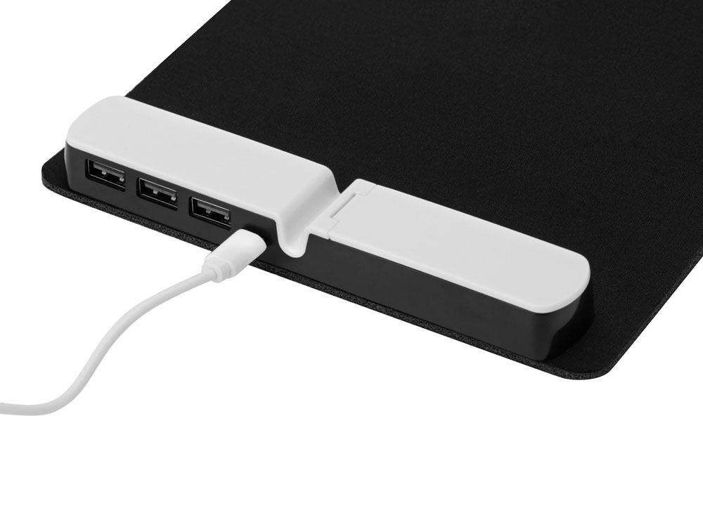Коврик для мыши со встроенным USB-хабом Plug, черный/белый - купить оптом